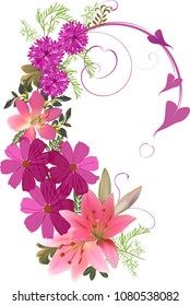 illustration with pink flowers curled design isolated on white background