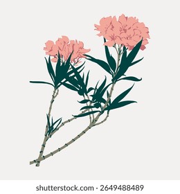 Illustration of pink flowers with green leaves. Pink flowers bloom beautifully. Green leaves add contrast. Delicate pink flowers and lush green leaves create harmony. Vintage flower vector.