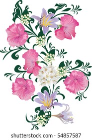 illustration with pink flowers isolated on white