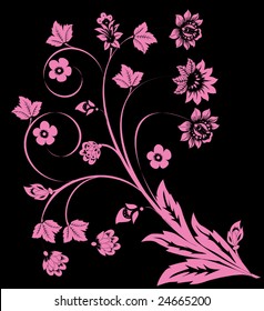 Illustration Pink Flowers On Black Background Stock Vector (Royalty ...