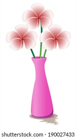 Illustration of a pink flowervase with flowers on a white background