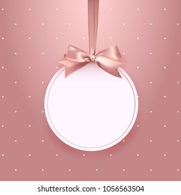 Illustration of pink gold ribbon bow vector with tag card