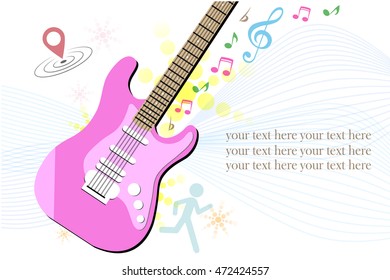 Illustration of a pink guitar with musical notes.