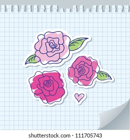 illustration with pink hand drawn roses on paper