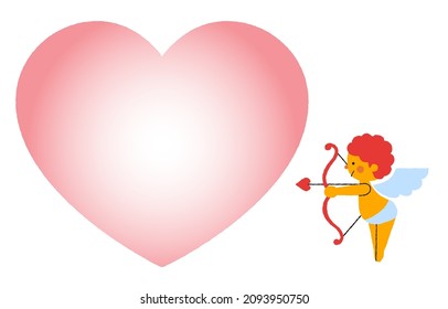 It is an illustration of a pink heart and a cute Cupid holding a bow and arrow.Vector data that is easy to edit.