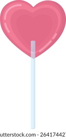 Illustration of pink heart shaped lollipop. Valentine's Day candy isolated on white background.