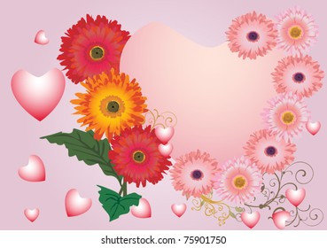 illustration with pink hearts and flowers