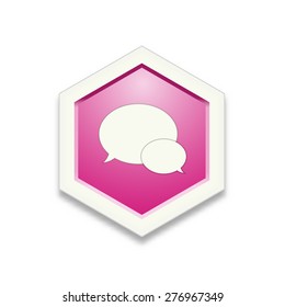 the illustration of pink hexagon shape with speech bubbles pictogram / the chat icon / the communication sign  