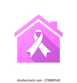 Illustration of a pink house icon with an awareness ribbon