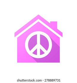 Illustration of a pink house icon with a peace sign