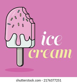 illustration of pink ice cream. Vector flat outline icon. Cartoon style illustration