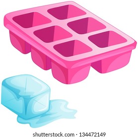 Illustration of a pink ice tray on a white background