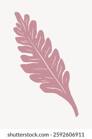Illustration of a pink leaf with a simple, minimalist design. The pink leaf stands out against a plain background, emphasizing its elegant shape and color. Vector illustration.