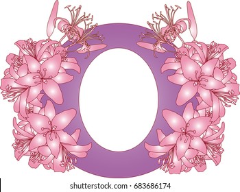illustration with pink lily flowers composition