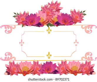 illustration with pink lily flowers frame