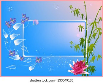 illustration with pink lily and green bamboo