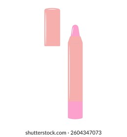 Illustration of a Pink Lip Crayon. Lipstick. Makeup cosmetic product. Cartoon flat illustration.