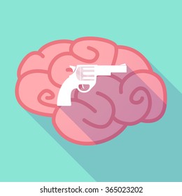 Illustration of a pink long shadow brain with a gun