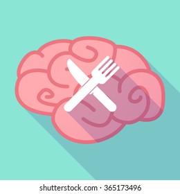 Illustration of a pink long shadow brain with a knife and a fork