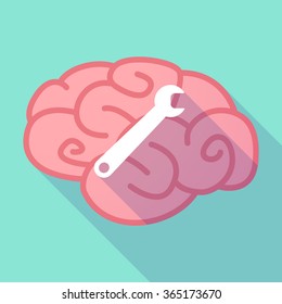 Illustration of a pink long shadow brain with a spanner