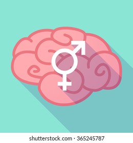 Illustration of a pink long shadow brain with a bigender symbol