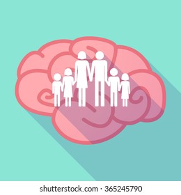 Illustration of a pink long shadow brain with a large family  pictogram