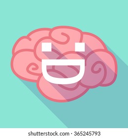 Illustration of a pink long shadow brain with a laughing text face