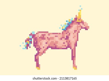 Ilustración de un unicornio mágico rosa en el estilo de arte de píxeles