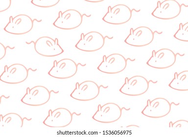 Illustration of a lot of pink mice that are lucky charms for Japanese New Year's cards