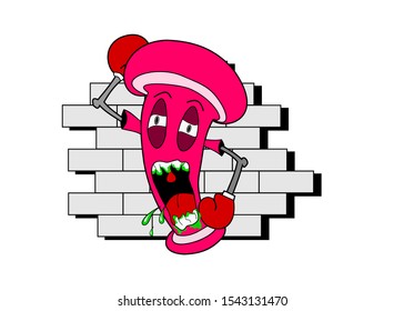 illustration of pink monster coming out of the wall
