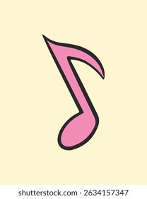 Illustration of a pink musical note on a light background. The musical note is simple and bold. Pink note stands out against the light backdrop. Cartoon illustration vector.