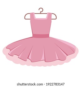 Illustration of pink on a hanger. Cute pink ballerina dress. Dress weighs on a hanger isolated on white background