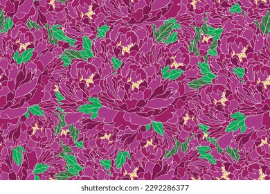 Illustration of pink peony flower bouquet on background.