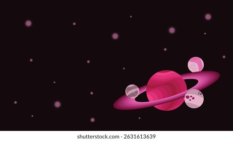 an illustration of a pink planet that has rings around it