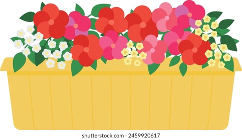 Illustration of pink and red flowers in a planter