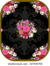 illustration with pink rose decorated ornament
