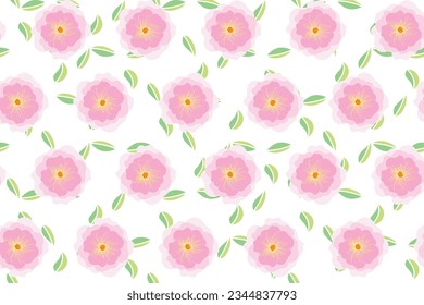 Illustration of pink rose flower with leaves on white background