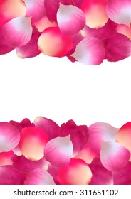 Illustration of pink rose petal borders isolated 