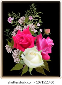 illustration with pink roses on dark background