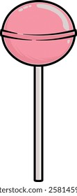illustration of pink round candy on a stick without background