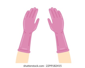 Illustration of pink rubber gloves for the kitchen.