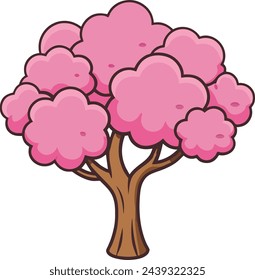 Illustration of a pink sakura tree isolated on a white background