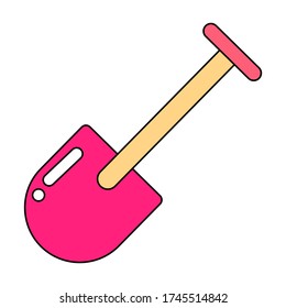 Illustration von rosa Schaufel. Vektorbild eines Bauwerkzeugs. Weißer Hintergrund. Geeignet für Aufkleber und Logos.
