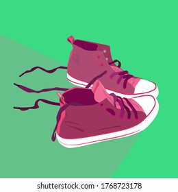 illustration of pink sneakers on green background