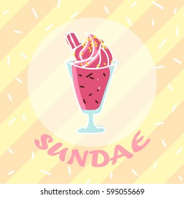 Illustration: Pink Strawberry Sundae with Pastel Background.