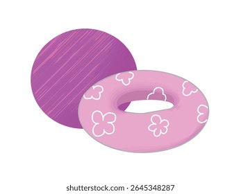 Illustration of a pink swim ring and an orange beach ball