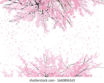 illustration with pink trees blossom isolated on white background