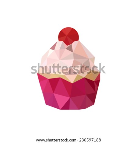 Illustration of pink triangular design cupcake isolated on white background