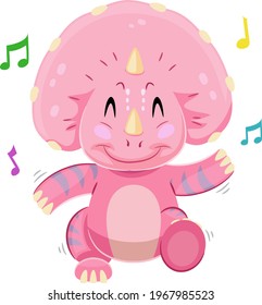 Illustration eines rosafarbenen Triceratops Mascot Tanzen zu Musik