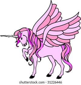 Illustration Of A Pink Unicorn With Wings